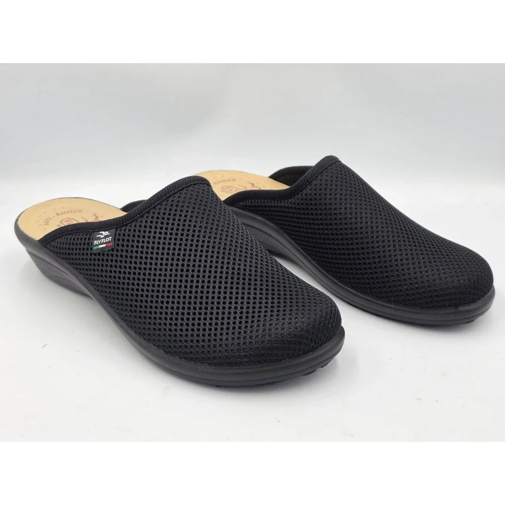 Fly Flot Clogs Mule Women 8.5 EU 39 Black Mesh Anti-Shock Anatomic Comfort ITALY